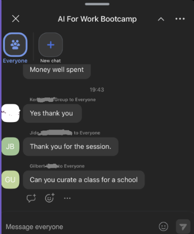 Bootcamp testimonial message